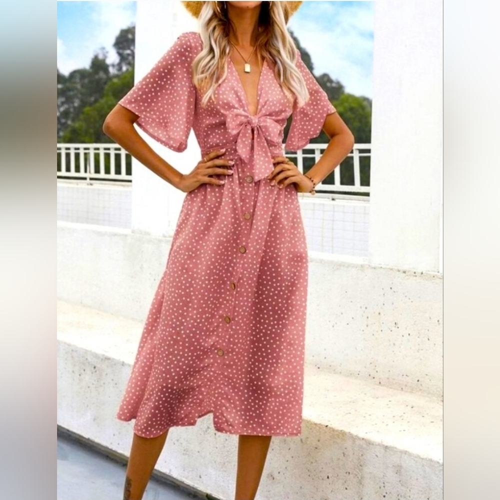 SHEIN Pink Polka Dot Dress